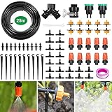 Aiglam Bewässerungssystem Garten 25m, 106Pcs Automatisches Bewässerung Kit mit Zerstauberdüse Einstellbar, Mikro Drip Bewässerungsset für Garten/Pflanzen/Gewächshaus/B