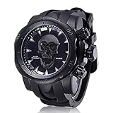 Herren Armbanduhren Analog Quarz Uhr Mit Personalisiert Totenkopf Schädel Wasserdicht Wählen Kautschuk Gurt Für Männer Lässige Dek