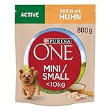 PURINA ONE Mini/Small Active Hundefutter trocken für kleine Hunde, reich an Huhn & Reis, 8er Pack (8 x 800g)