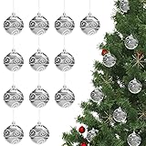 Belle Vous Glitzer Weihnachtskugeln (12 STK) - 8cm Glitzerndes Silbernes Christbaumkugeln Kunststoff Set mit Schnur – Hängende Deko Weihnachtskugeln für Baumschmuck, Weihnachtsfeier Innendek