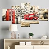 Moderne High-Definition-Druck-Wand-Kunstbilder 5 Stück London Street View roter Bus Retro-Architektur Poster A6 XXL