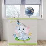 Bjird Kommode für Kinder, Kinderkommode für Mädchen und Junge - Weiße Spanplatten – Sideboard mit 3 Schubladen, 81x41x80,5 cm, Grün - E