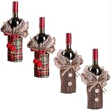 NIUBICLAS 4 Stück Rotwein Taschen Weihnachten Weinflasche Abdeckung Taschen Weihnachtlicher Zierschmuck