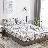 Marmor Spannbettlaken 90x200cm Weiß Grau Schwarz Marmor Optik Muster Spannbetttuch Microfaser Bettlaken Kariert für bis 25-30 cm M