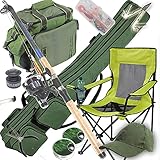 QMBasic ANGELSET Vario KOMPLETT Set | Angelrute + Rolle + Angelstuhl + Köder-Boxen-Angeltasche mit 4 Leerboxen + Rutentasche 155 cm + Köderbox + Angler-Werkzeug