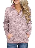 Smile Fish Damen Beil?ufig Lange ?rmel Stehkragen Sweatshirt Top 1/4 Zip Oversized Pullover mit Taschen(Rosa,L)