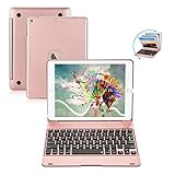 iPad Tastatur 9.7 für iPad 2018 (6. Generation), iPad 2017 (5. Generation) iPad Pro 9.7 iPad Air 2 & 1 kabellose Tastatur, QWERTY, automatische Sleep/Wake iPad-Hülle mit Tastatur (rotgold)