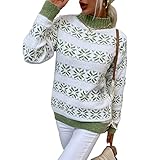 Damen Weihnachtspullover, Loose Fit Langarm Rundhals Strickpullover Top Für Weihnachten Grün+S