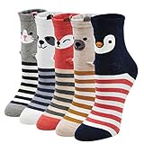 Lustige Socken Damen Bunte Socken aus Baumwolle, Witzige Socken Damen Tier Socken Frauen Lustige Socken Weihnachtssocken, 5 Paare, EU 37 - 43