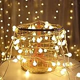 [50 LED] Lichterkette Kugel, 5M 8 Modi Lichterkette Außen/Innen mit Strom, Tannenbaum Lichterkette Weihnachtsbeleuchtung Außen und Merk Funktion, LED Lichterkette für Balkon Weihnachtsdeko, Warmweiß