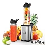 Mixer Smoothie Maker, Standmixer mit 2x 600ml BPA Freie Flasche, 350W Tragbar Standmixer, Einfach zu Säubern Shake Mixer Elektrisch Blender für Milchshakes und S