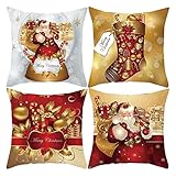 kushuang Weihnachten Kissenbezüge Weihnachten-Deko Kürbis Muster Sofakissen Halloween Kissenhülle Pillowcase für Ostern Haus Dekoration Party Supplies (4PC - D07)