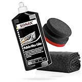 detailmate SONAX Hand Polier Set - SONAX Polish+Wax Color schwarz 500ml + Handpolierschwamm Puck im Verbundaufbau hart Ø90/50mm Edgeless Superflausch Mikrofaser Poliertuch 550GSM