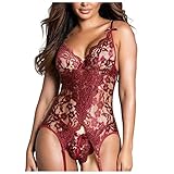 Darringls Dessous Damen Sexy Unterwäsche Sexy Tiefer V-Ausschnitt Spitze Damen Reizwäsche Babydoll Set Rückenfrei Bodysuit Halter Bandage Unterwäsche Strapsen Negligee Ling
