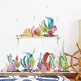 decalmile Wandtattoo Bordüre Unter dem Meer Wandsticker Seetang Korallen Wandaufkleber Kinderzimmer Schlafzimmer Wohnzimmer Badezimmer Wanddek