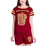 Elbenwald Harry Potter Pyjama Hogwarts Häuserwappen Gryffindor Frontprint 2teilig für Damen kurz rot - XS