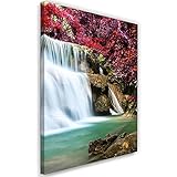 Feeby Bild Auf Leinwand Selbstmontage DIY Natur Wasser Wasserfall Kaskade 130x180 cm Wand Bild Kunstdruck Deko Wohnzimmer Wohnungs Deko Blätter Felsbrocken Bäume mehrfarbig