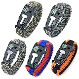 5 Stücke Survival Paracord Set Survival Bracelet Survival Armband Notfallüberleben Fünf Stile mit Flint Fire Starter Schaber Kompass Pfeife Schirmseil Schnalle für Wandern Camping Outdoor Ab