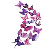 TUPARKA 36 Stück 3D Schmetterlinge Deko Schmetterling Wanddeko Butterfly Wandsticker 3D Wandtatoo Schmetterlinge Balkon Deko (Pink-Lila)