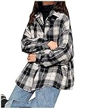 AIchenYW Damen Casual Oversized Plüscha Mantel Frauen Mode Karohemd Lange Freizeit Jacke Urban Style Langarm Freizeithemd Für Junge Mädchen Vintage Boyfriend Kariertes Hemd D