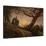 Bilderdepot24 Bild auf Leinwand | Caspar David Friedrich Zwei Männer in Betrachtung des Mondes in 50x40 cm als Wandbild | Wand-deko Dekoration Wohnung alte Meister | 180726-50x40