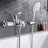 Wasserfall Badewannenarmatur mit Handbrause, WOOHSE Badewanne Wasserhahn mit 3 Strahlarten Wannenarmatur Wannenbatterie mit Umsteller Aufputz Einhebel Armatur Mischbatterie mit 1,5m D