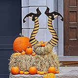 JackRuler Halloween Deko Orange Hexenbeinpfähle, Set aus Zwei dekorativen Halloween-Beinprothesen und Teleskopstange Seltsame Dekoration 40x12