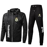 GXEBOPS Herren Sportswear Anzug Rěǎī-Mǎdrid Logo Kapuzenjacke und Sporthose, Outdoor Casual Zip Jogginganzug Cardigan Trainingsanzug Mode/Black/XL