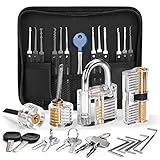 IPSXP Lockpicking Set, 18 Stück Dietrich Set mit 4 Transparentem Trainingsschlössern und Handbuch Das perfekte Lock Pick Set für Anfänger und Profis Schlosser, Schw