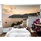 Gcbpwh Tapete Maue Griechenland Meer Haus Landschaft 3D Wallpaper Tapete Wohnzimmer Schlafzimmer Tapeten Wohnkultur Wandbild-300cmx210