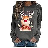 Weihnachtskostüm Damen Weihnachtspullover Rudolph Rentier Elfe Weihnachten Langarm Rundhals Pullover Shirt Teenager Mädchen Lustig Weihnachtspulli Weihnachtsoutfit Ugly Christmas Sweater Pullunder Top