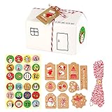 WT-DDJJK 24 Sets Weihnachtshaus Kraftpapier Geschenkbox Adventskalender Kekse Süßigkeiten Verpackung Beutel mit Cartoon-Zahlenaufkleb