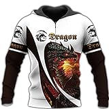 Fandao Langarm-Hoodie für Herren 3D-Druck Tattoo Und Dungeon-Drache Hoodie Mode Pullover Stretch-Sweatshirt, Mit Großer Tasche, Mit Plüsch,E Zip,5XL