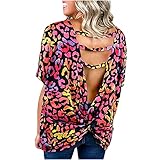 Ur_Ben Sommer Oberteile Weste Damen Reizvolle O Ausschnitt RüCkenfrei Kurzarm Drucken Lose Shirt Bluse Tank Top(Pink,L)