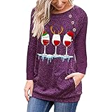 Weihnachten Pullover Damen, Weihnachtspulli Rentier Elch Herz Weihnachtspullover Kleid Schneemann Believe Christmas Sweatshirt Xmas Pulli Langarmshirt Oberteil Shirt Top Farbblock Freizeitob