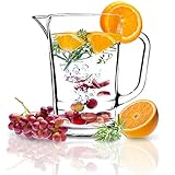KADAX Krug, Glaskanne, Glaskrug aus robustem Glas, Wasserkrug mit Auslauf und handlichem Griff, Glaskaraffe für kalte Getränke, Saft, Eistee, Milch, transparent (Luca, 1.23L)