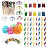 Jxuzh 200 Stücke Cocktail Party Dekorationen Cocktail Rührer Swizzle Stick Inklusive 50 Papier Strohhalme,50Papier Regenschirm Sticks100 Folie Feuerwerk für Cocktail Deko Zubehör Gemischte Farb