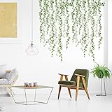 4Pcs Grüne Pflanzen Eukalyptus Blätter Wandtattoo, Hängende Rebe Wandaufkleber Weinblätter Wandsticker, Abnehmbare Aquarell Grüne Pflanzen Deko für Wohnzimmer Kinderzimmer Küche F