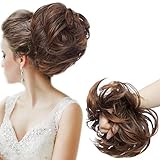 Große Haarteil Haargummi Extensions Messy Bun Dutt Hochsteckfrisuren Voluminös Haarverlängerung mit Gummiband (80G) Hellbraun & Dunkelb