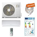 Home Deluxe - Klimaanlage SET Split XL - Kühlen A++/ Heizen A+ - 9000 BTU/h (2.600 Watt) - Kältemittel R32 - Fernbedienung und Timerfunktion - Inkl. komplettem Montagematerial [Energieklasse A++]