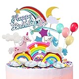 Humairc Einhorn Regenbogen Tortendeko Happy Birthday Torten Topper Luftballon Sternen Cake-Topper Kuchen Aufsätze für Mädchen Geburtstag