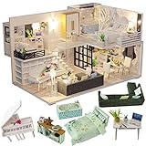 CUTEBEE Puppenhaus Miniatur mit Möbeln, Idee DIY hölzernes Puppenhaus-Kit sowie staubdicht und Musik-Bewegung, Maßstab 1:24