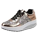 Patifia Sportschuhe Damen, Damen Damen Wedges Sneakers Pailletten Shake Schuhe Mode Mädchen Slip On Laufschuhe Verspiegelte Plateau-Wedge-erhöhte untere Sneakers F