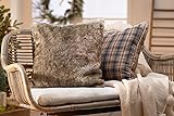 Kissenhülle Karo-Style in braun / grau, 45x45 cm, Rückseite aus Kunstfell, Dekokissen-Bezug, Zierkissen-Hülle mit eingearbeitetem Reiß