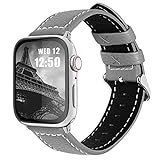 Fullmosa kompatibel mit Apple Watch (Series7,SE, Series 6/5/Series 4 mit 44mm),Ersatzarmband Grobe Litschi Textur Lederarmband für iwatch Series 3/2/1(42mm),Grau 42mm/44mm/45