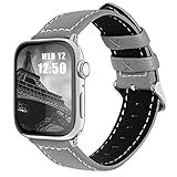 Fullmosa kompatibel mit Apple Watch (Series7,SE, Series 6/5/Series 4 mit 44mm),Ersatzarmband Grobe Litschi Textur Lederarmband für iwatch Series 3/2/1(42mm),Grau 42mm/44mm/45