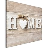 Revolio 50x40 cm Leinwandbild Wandbilder Wohnzimmer Modern Kunstdruck Design Wanddekoration Deko Bild auf Leinwand Bilder 1 Teilig - Haus Brett Inschrift Home beige b