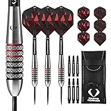 Darts Corner D3574 Astrofire | 30 g Dart-Set mit Premium 90% Tungsten gerändeltem Schaft und Stahlspitze inkl. 6 Flights, 6 Schäften, Checkout-Karte und Aufbewahrungskoffer, M1, schwarz/