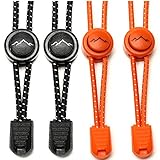 gipfelsport Elastische Schnürsenkel mit Schnellverschluss - Gummi Schnellschnürsystem ohne Binden | Schnürsystem für Kinder, Herren, Damen I 2X Paar: schwarz/orang