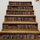 Treppenaufkleber 6pcs / 13 stücke 3d Selbstklebende Retro Bücherregal Treppe Riser Aufkleber Bücherregal Treppenhaus Aufkleber Fototapete Wallpaper for Wohnzimmer Wohnkultur, 39.3 x 7,08 Zoll Wanddek